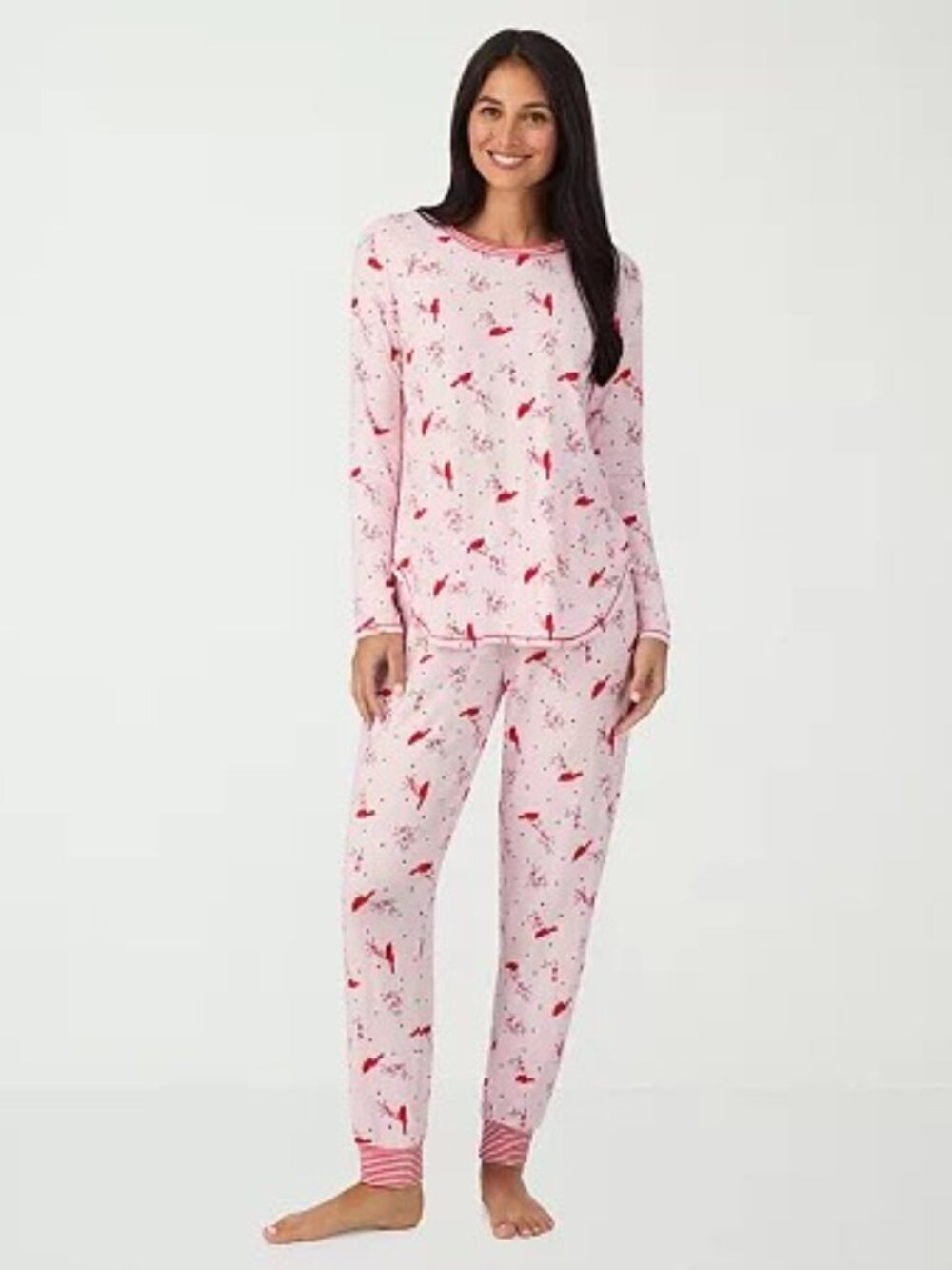 #2418 Cuddl Duds Womens Round Neck Long Sleeve 2-pc. Pajama Sets, Large, Pink